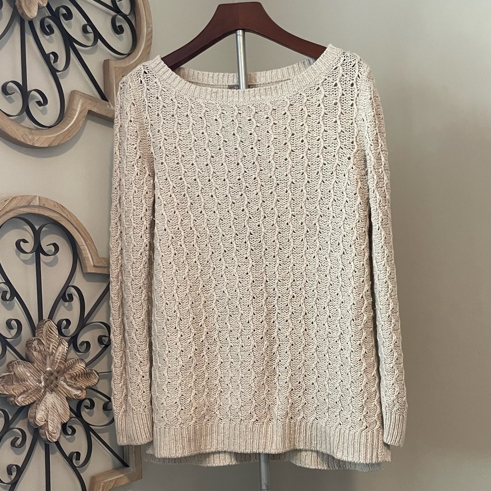Talbots Cream Textured Knit Crew Neck Sweater